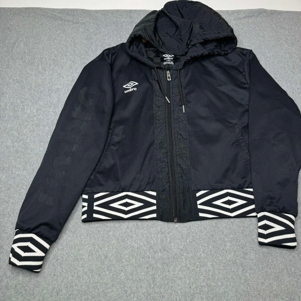 Vintage Umbro Jacket Womens Size L Black White Full Zip Soccer Pockets 90s Retro